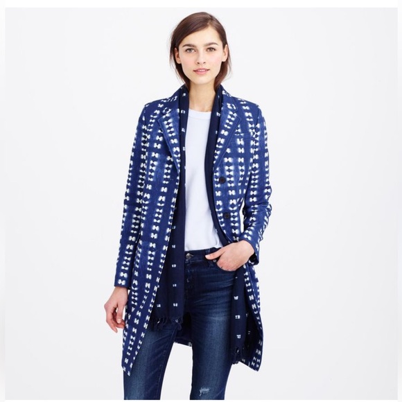 J.CREW Collection ‘Faded Adire Topcoat’ Jacket Coat 8 (runs like a 4-6)
